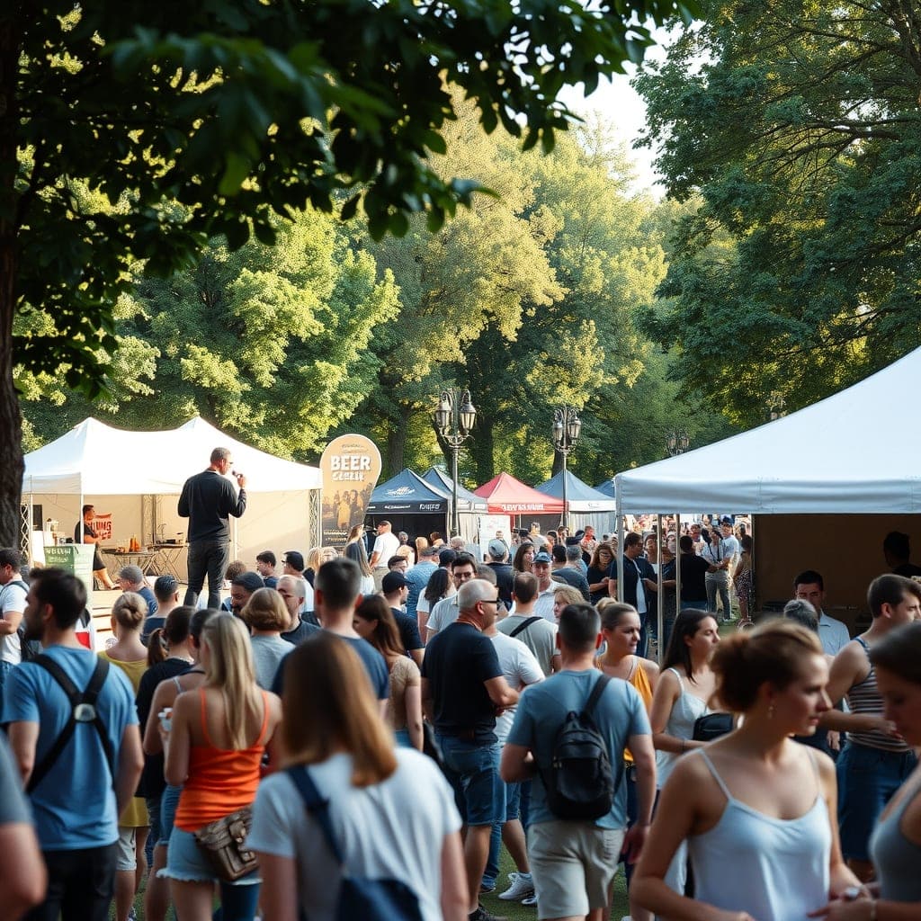 Festival della birra artigianale e dello street food in un parco di Settimo Torinese, con due palchi, nel tardo pomeriggio